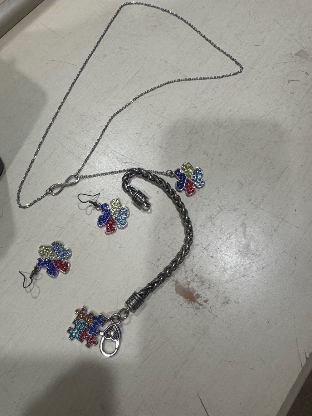 Multicolor Puzzle Charm Jewelry Set - Silver Tone